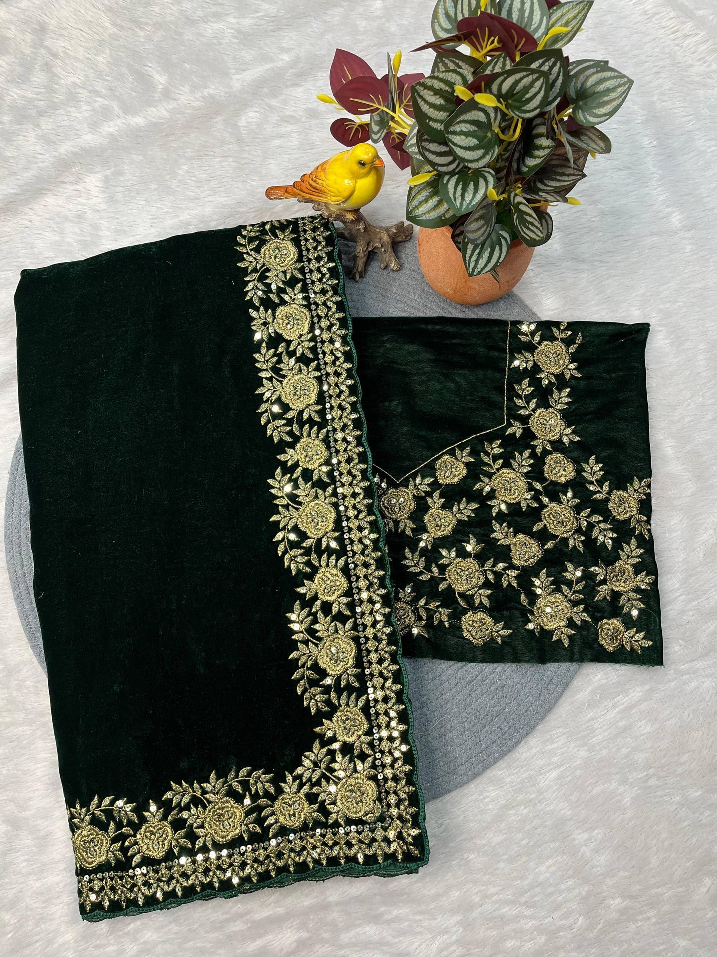 Embroidered Velvet Saree for Winter Festive & Wedding Wear
