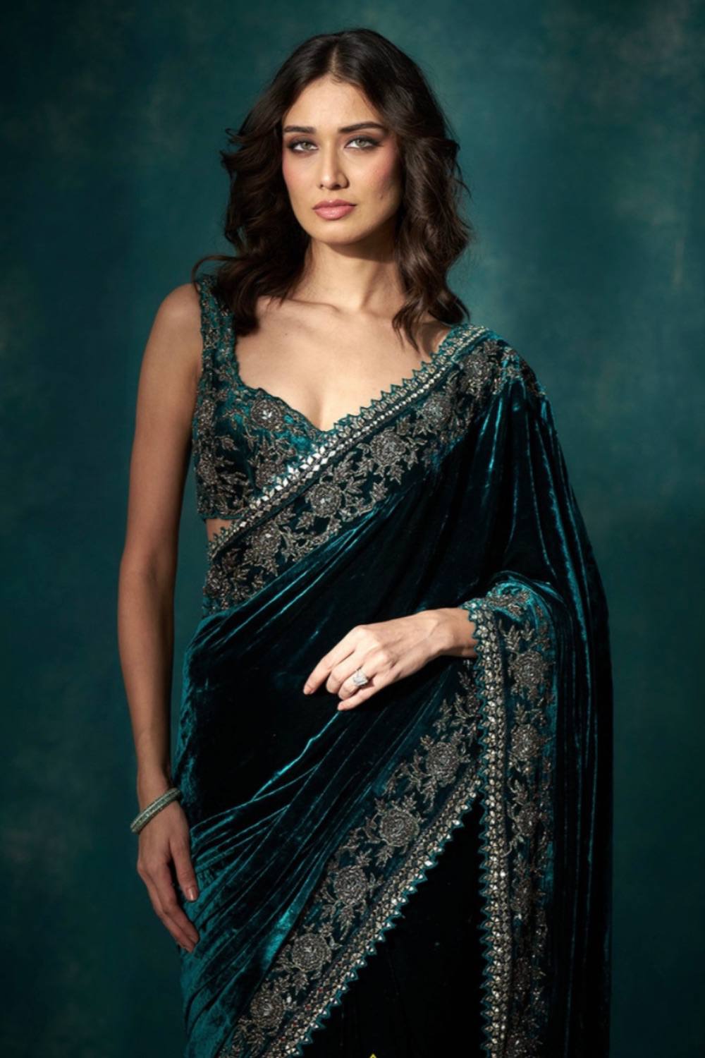 Embroidered Velvet Saree for Winter Festive & Wedding Wear