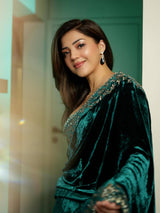 Embroidered Velvet Saree for Winter Festive & Wedding Wear