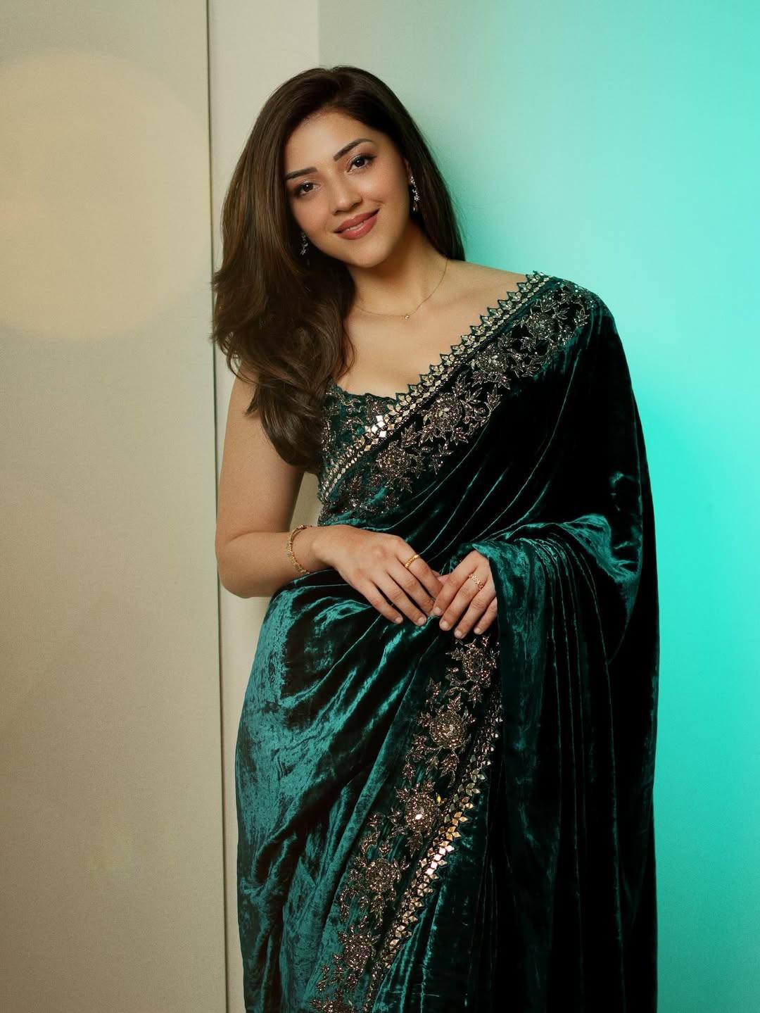 Embroidered Velvet Saree for Winter Festive & Wedding Wear