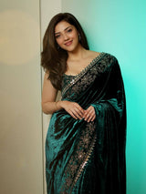Embroidered Velvet Saree for Winter Festive & Wedding Wear