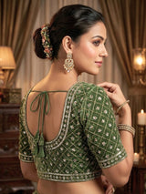 Women Embroidered Satin Silk Saree with Unstitched Blouse