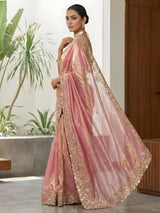 Women Embroidered Satin Silk Saree with Unstitched Blouse