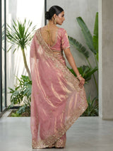 Women Embroidered Satin Silk Saree with Unstitched Blouse
