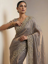 Women Embroidered Satin Silk Saree with Unstitched Blouse