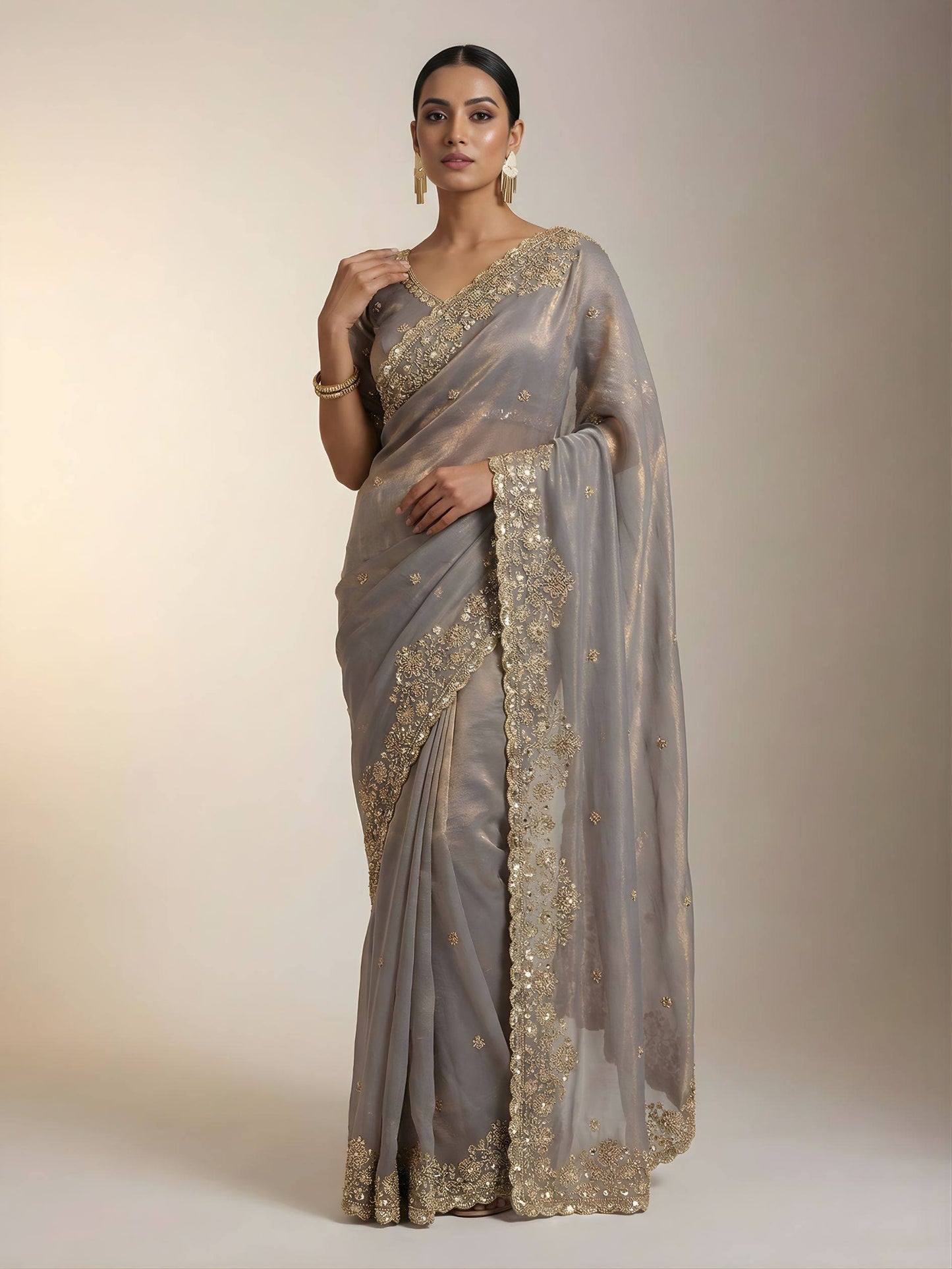 Women Embroidered Satin Silk Saree with Unstitched Blouse