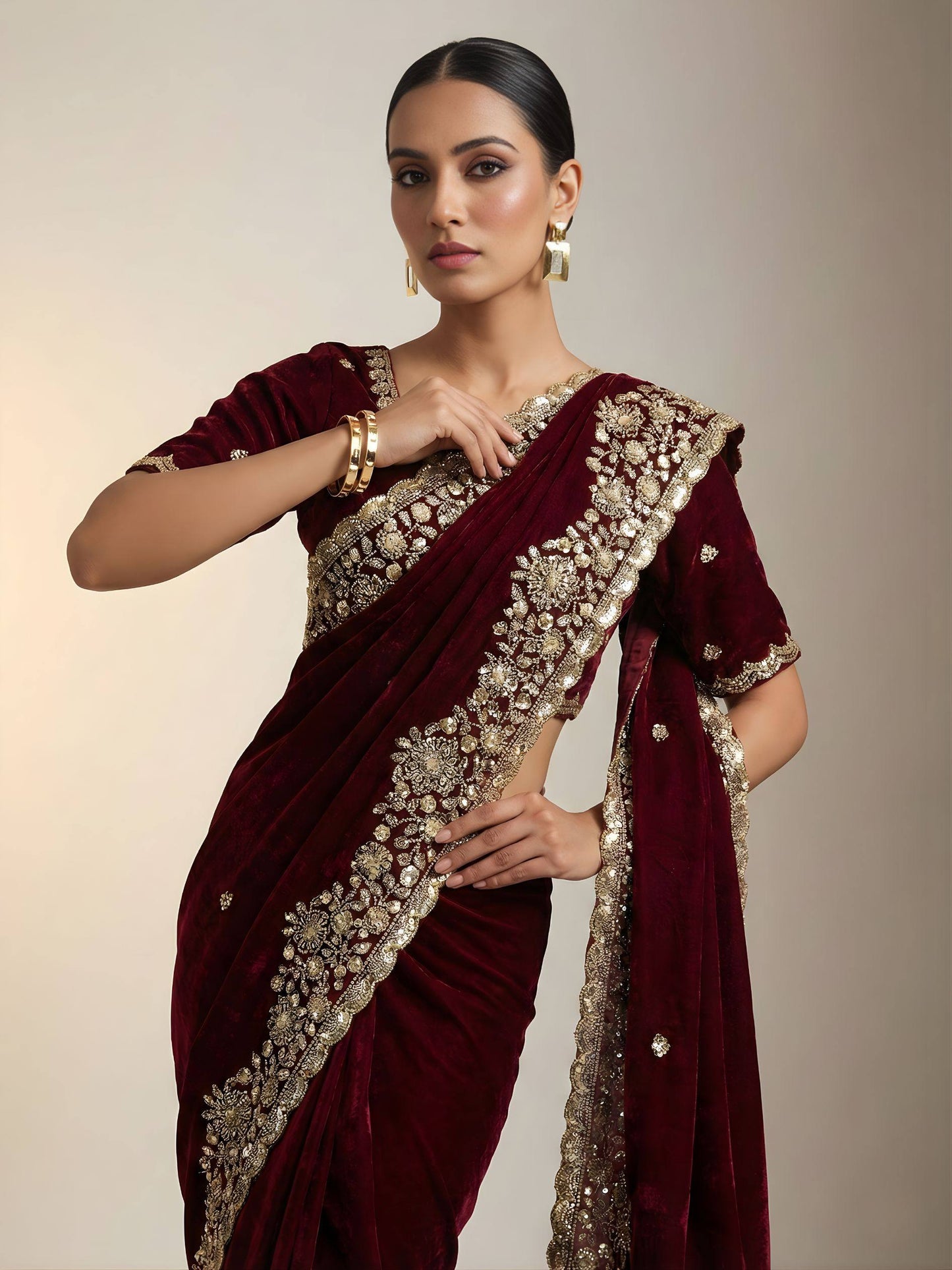 Women Embroidered Satin Silk Saree with Unstitched Blouse
