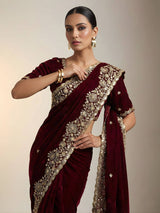 Women Embroidered Satin Silk Saree with Unstitched Blouse
