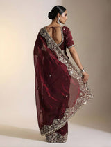 Women Embroidered Satin Silk Saree with Unstitched Blouse
