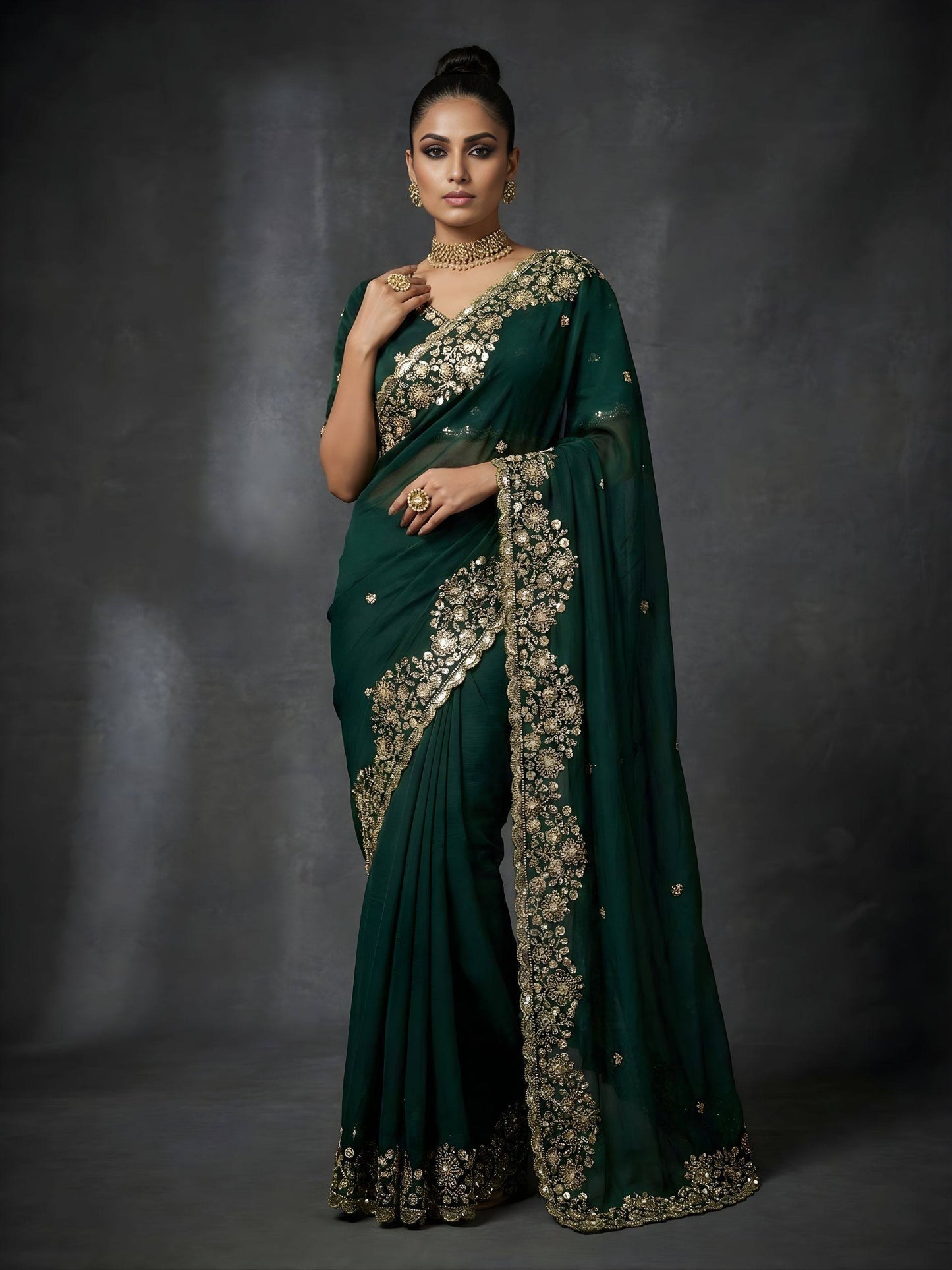 Women Embroidered Satin Silk Saree with Unstitched Blouse