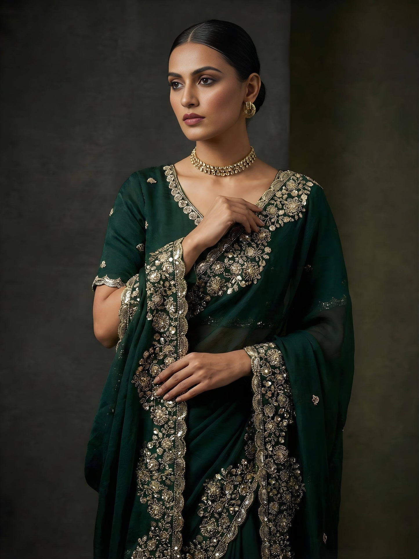 Women Embroidered Satin Silk Saree with Unstitched Blouse