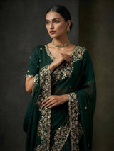 Women Embroidered Satin Silk Saree with Unstitched Blouse