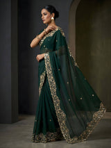 Women Embroidered Satin Silk Saree with Unstitched Blouse