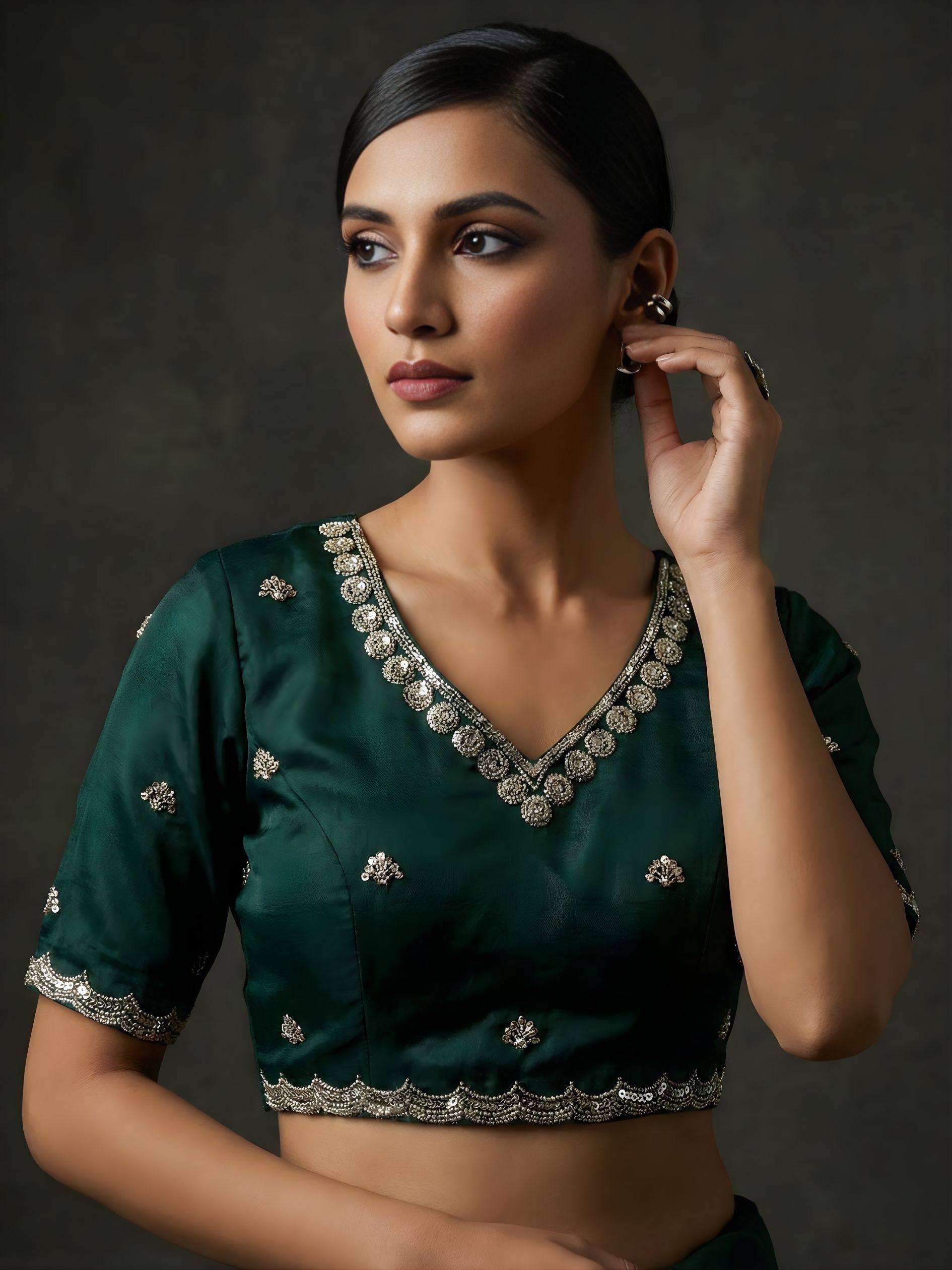 Women Embroidered Satin Silk Saree with Unstitched Blouse