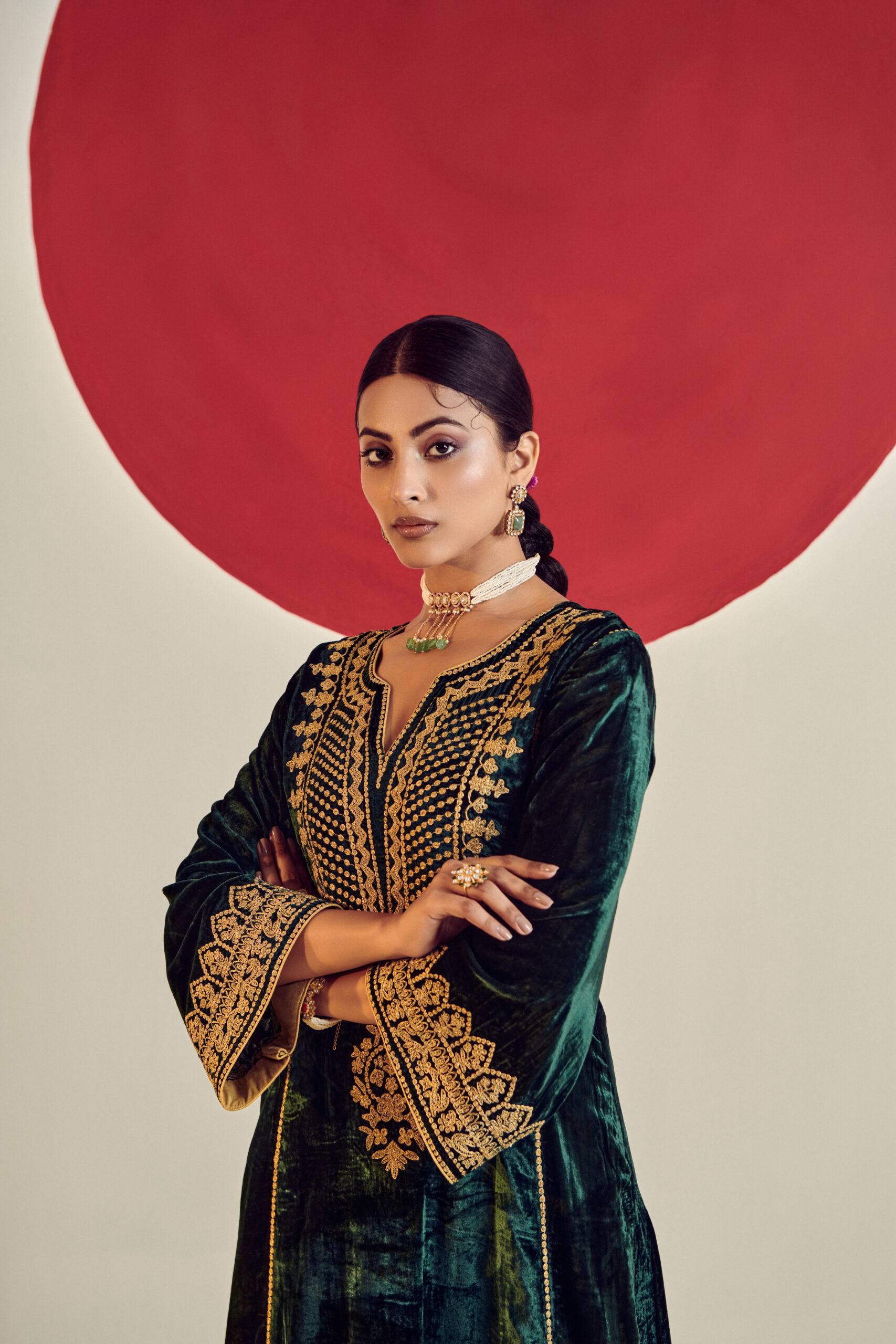 Designer 3 Piece Velvet Suit Set with Embroidered Top, Bottom & Dupatta