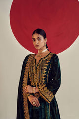 Designer 3 Piece Velvet Suit Set with Embroidered Top, Bottom & Dupatta