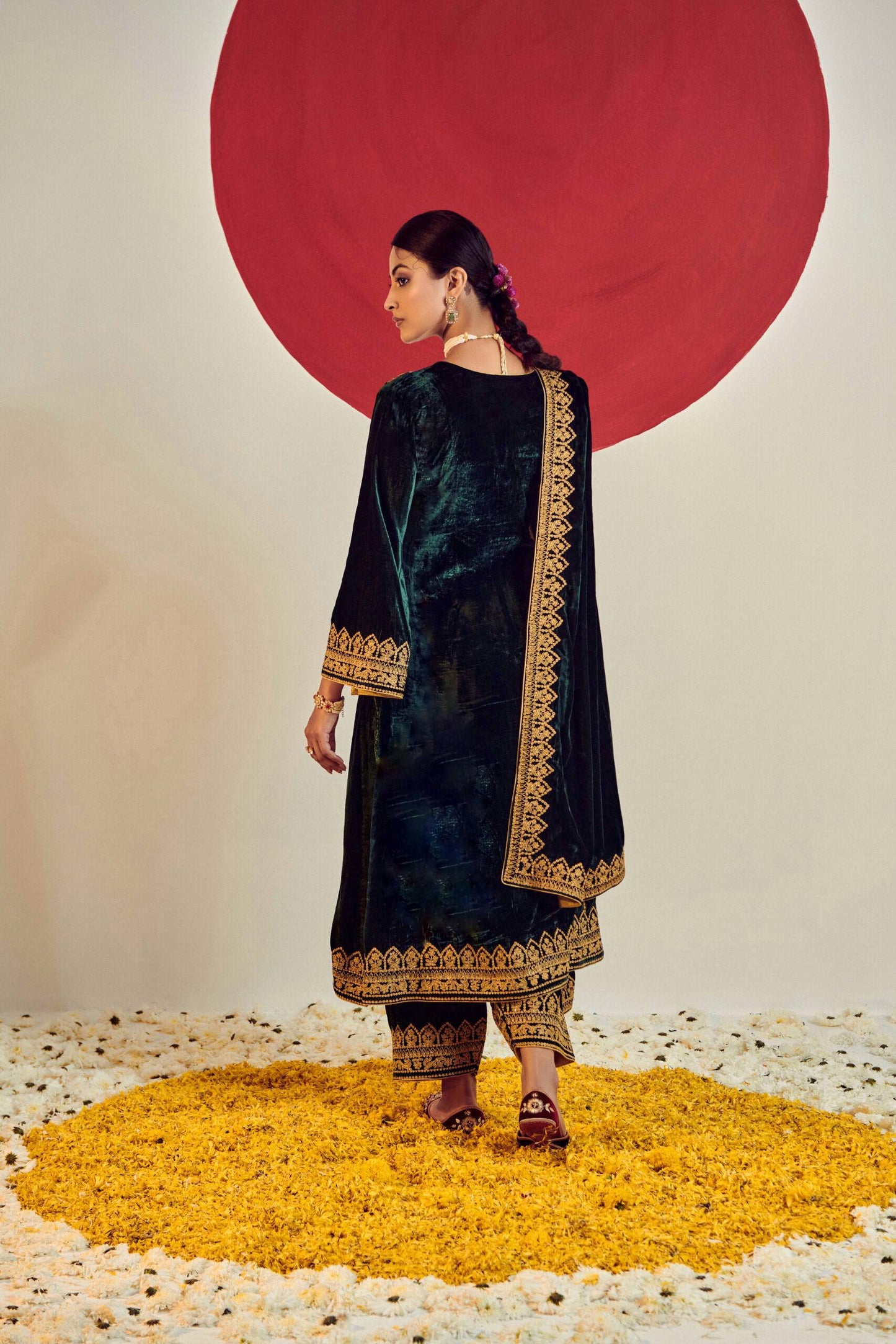 Designer 3 Piece Velvet Suit Set with Embroidered Top, Bottom & Dupatta