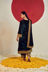 Designer 3 Piece Velvet Suit Set with Embroidered Top, Bottom & Dupatta