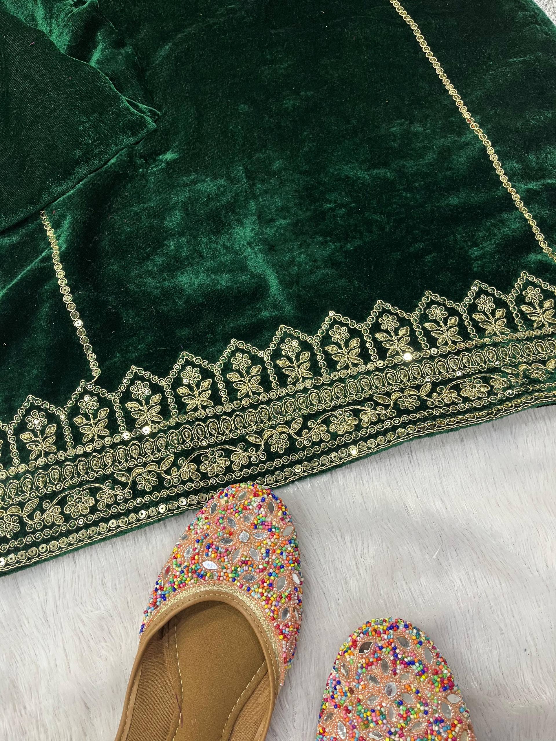 Designer 3 Piece Velvet Suit Set with Embroidered Top, Bottom & Dupatta