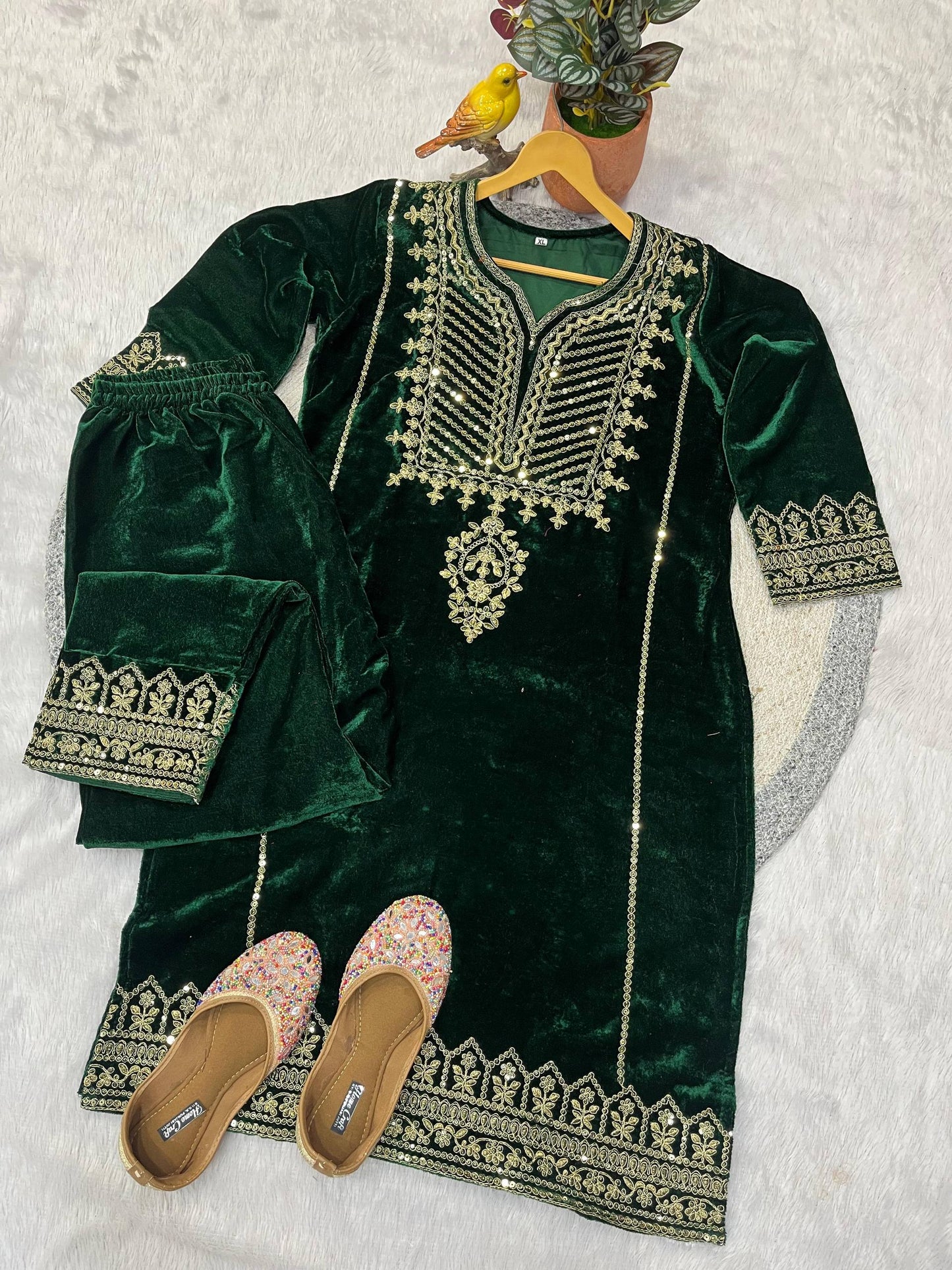 Designer 3 Piece Velvet Suit Set with Embroidered Top, Bottom & Dupatta