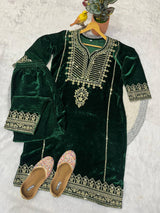 Designer 3 Piece Velvet Suit Set with Embroidered Top, Bottom & Dupatta