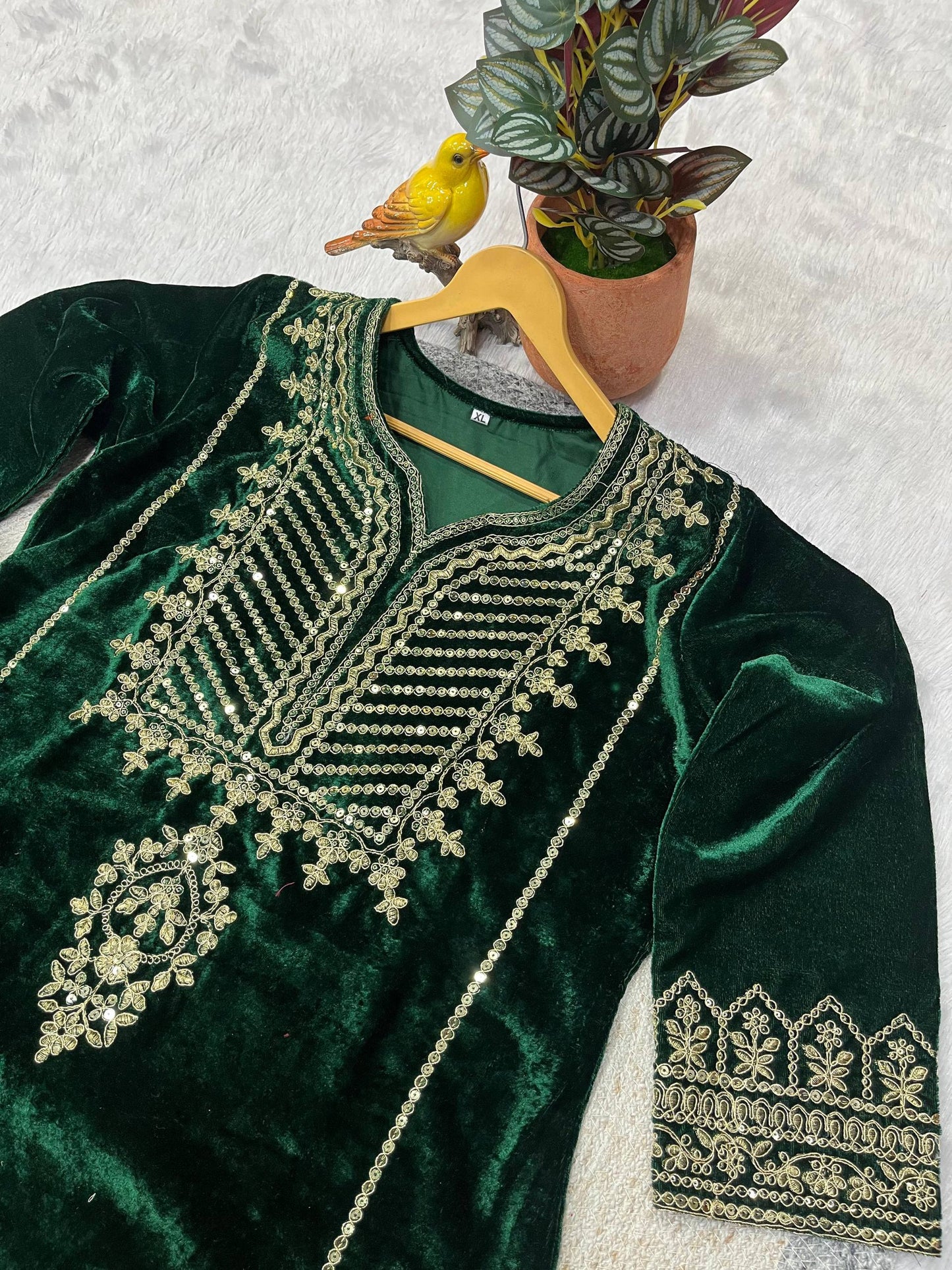 Designer 3 Piece Velvet Suit Set with Embroidered Top, Bottom & Dupatta