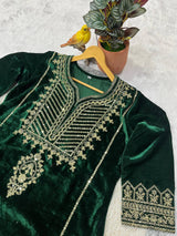 Designer 3 Piece Velvet Suit Set with Embroidered Top, Bottom & Dupatta