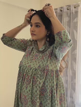 Light Green Cotton Floral Printed A-line Maternity Kurta Pant Set