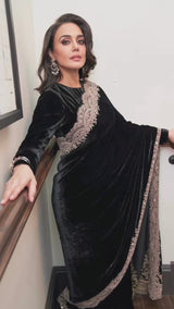Viscose Velvet Winter Designer Saree with Embroidery &amp; Sequins Work