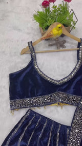 Velvet Plazzo Set with Designer Blouse & Dupatta