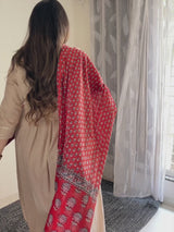 Beige Pure Cotton Floral Printed Angrakha A-line Kurta Set