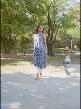 Blue Pure Cotton Floral Printed A-line Kurta