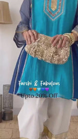 Women Designer 2 Piece Chanderi Suit Set with Lampi Lace Work