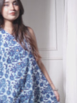 Blue Pure Cotton Floral Printed A-line Kurta