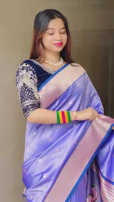 ✨ Super Hit Pure Silk Saree – Pure Soft Gold Zari Kanchivram Paithani Silk with Contrast Kadiyal Border & Heavy Mina Zari Pallu