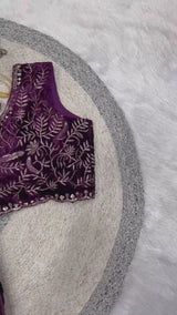 Luxury 9000 Quality Velvet Saree with Fine 3mm Sequin Jari Embroidered Cutwork Border & Ready Blouse