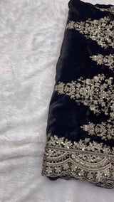Viscose Velvet Winter Designer Saree with Embroidery &amp; Sequins Work