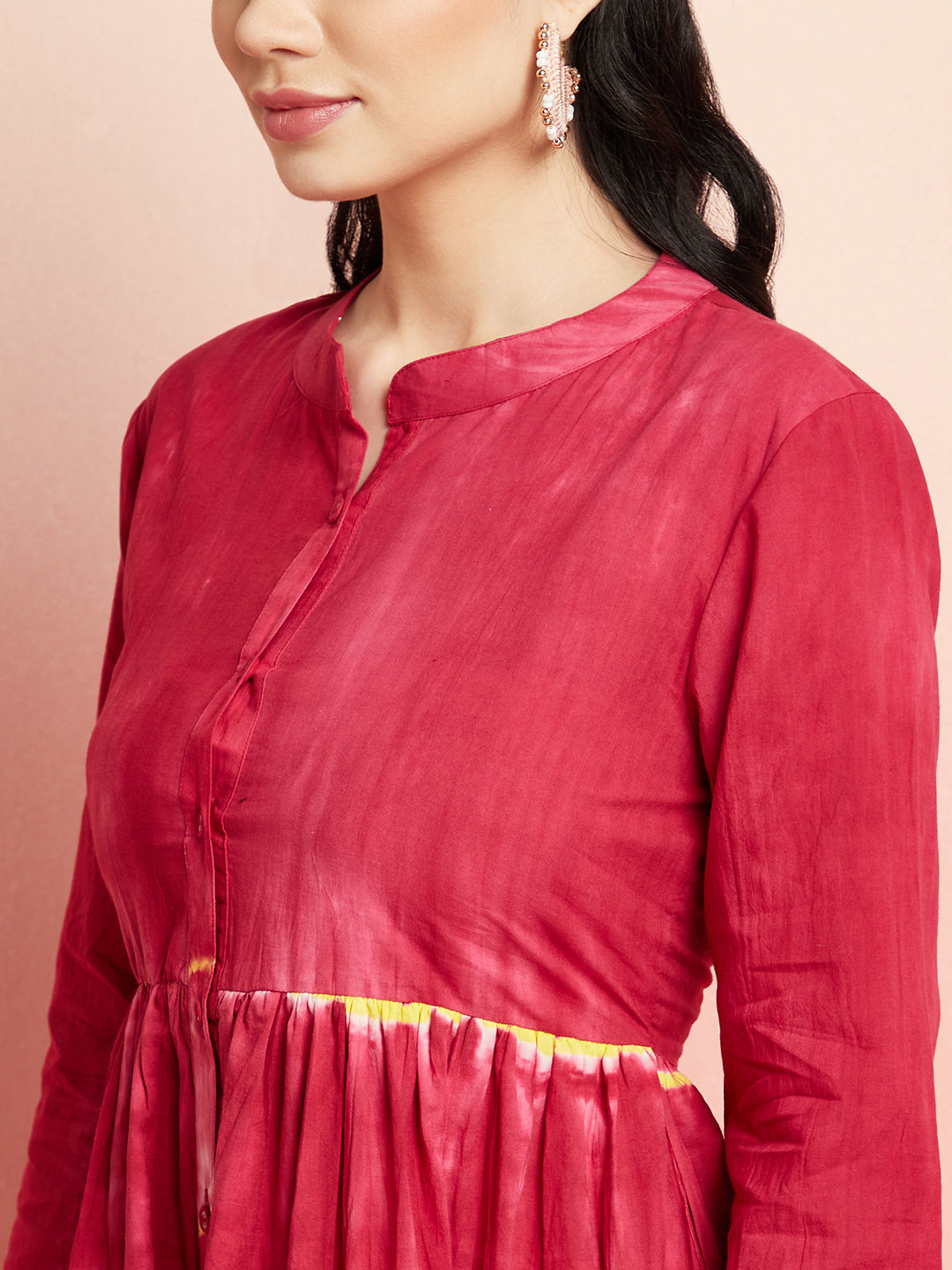 Maroon Tie & Dye Button Down Dress - Elganza
