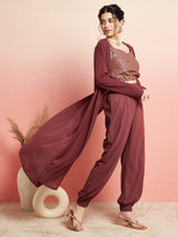 Burgundy Afghani pant Co Ord Set With Jacket