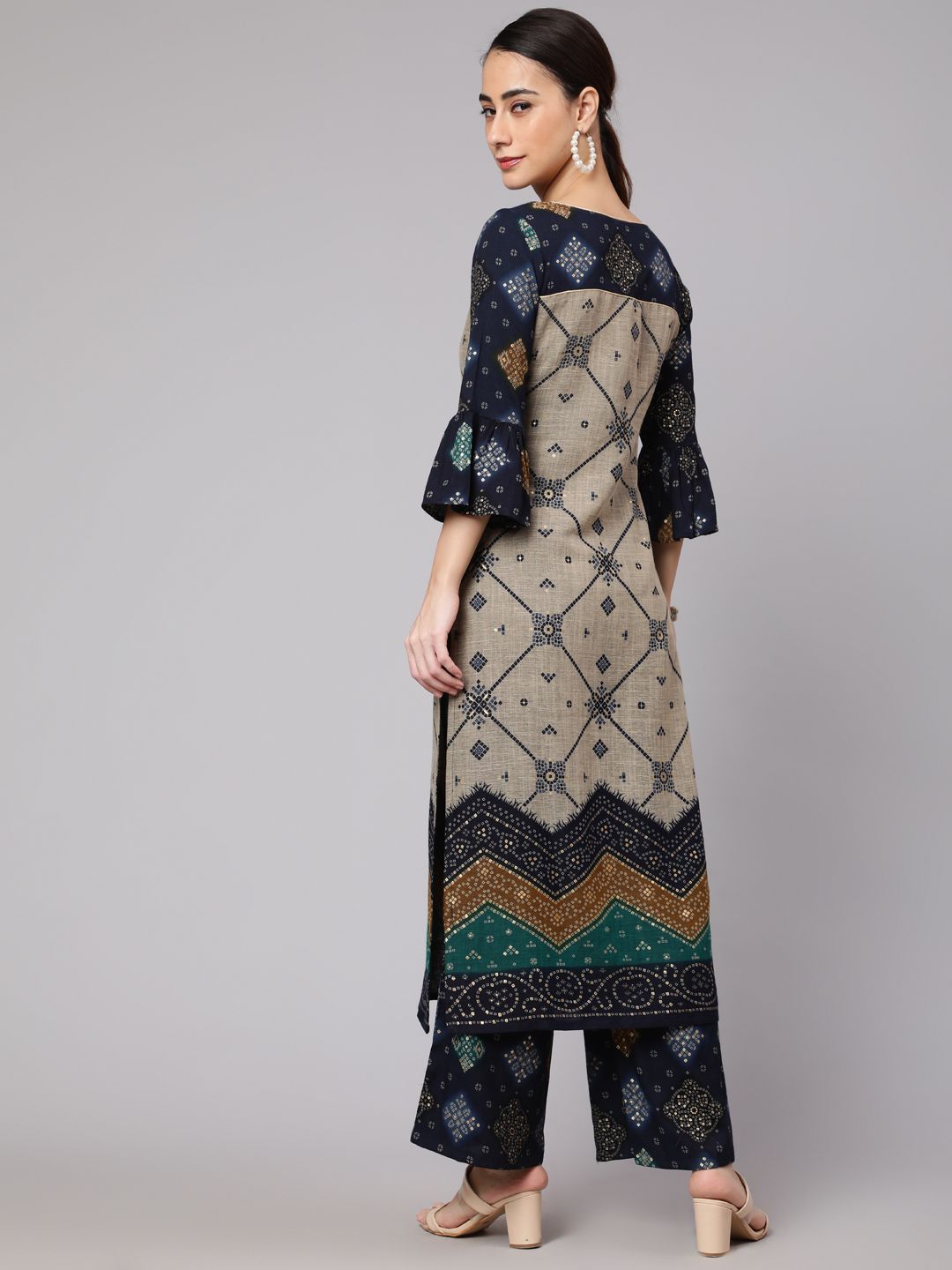 Navy Blue Printed Straight Kurta Set - Elganza