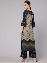 Navy Blue Printed Straight Kurta Set - Elganza
